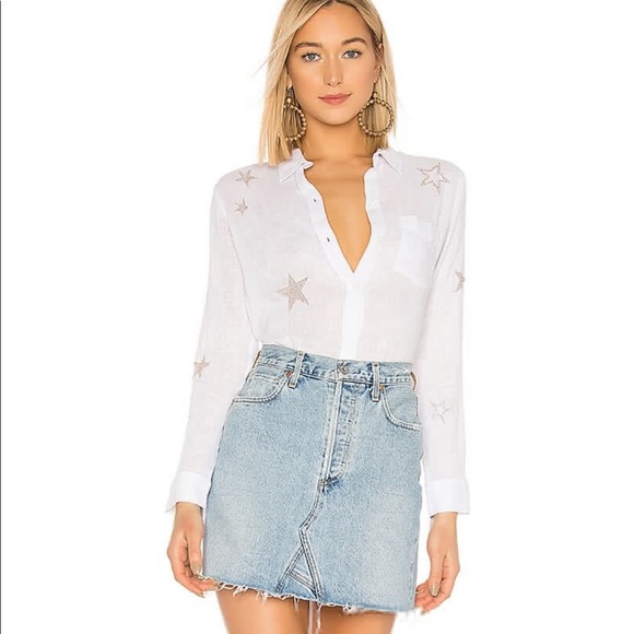 Rails Tops - Rails Charli Button Down Top w/ Rose Gold Star Embroidery